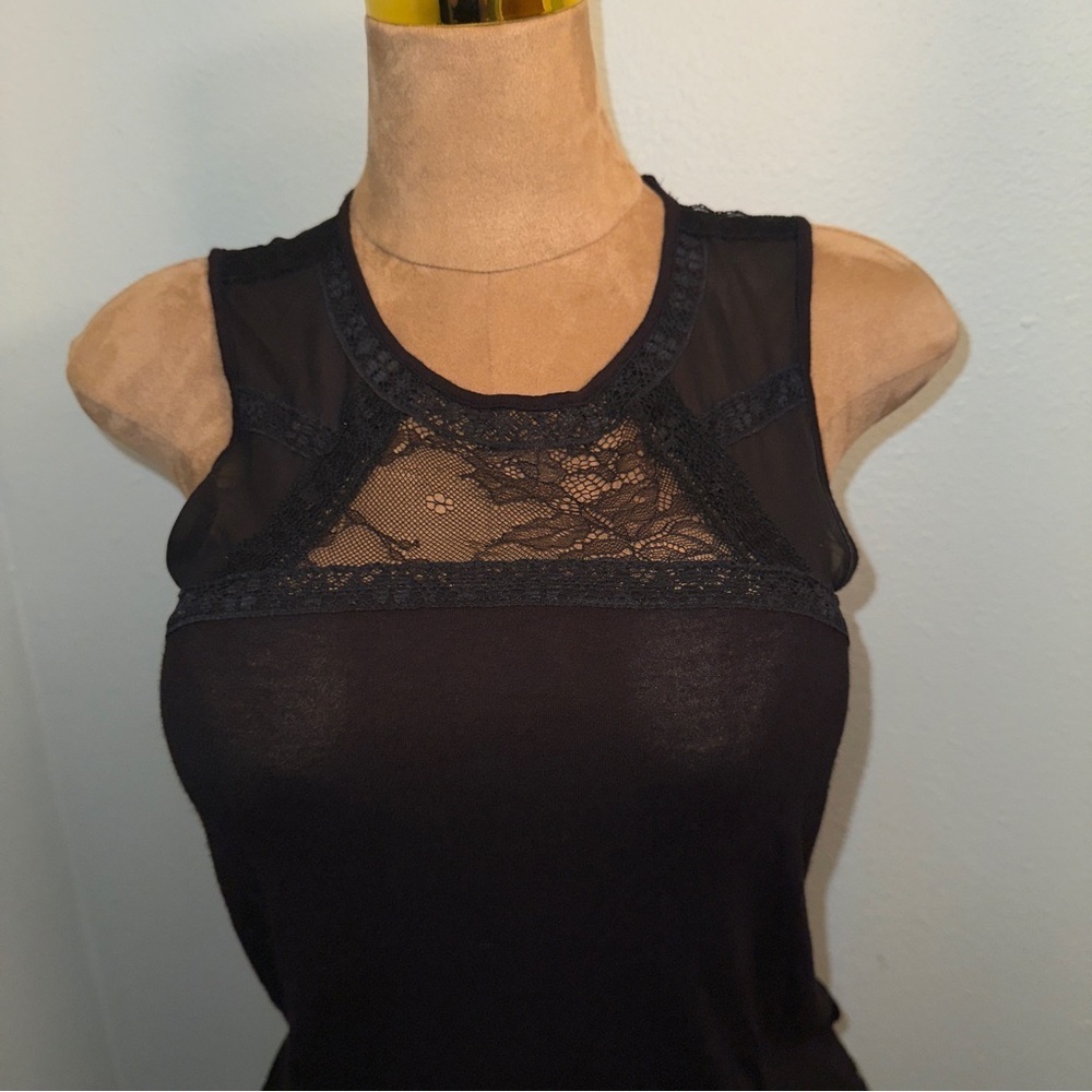 H&M Rayon & Sheer Chiffon Net Upper Chest & Back Tank Top, Black, Women’s Sz S - Picture 2 of 9